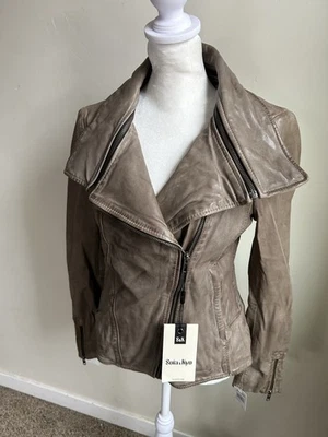 Chaqueta de Cuero Suave Soia & Kyo Norina Talla S Taupe Nueva con Etiquetas Motociclista Lujo Neutral NUEVA Foto 1 de 4