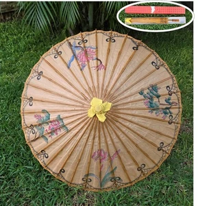 Con Caja - Paraguas Madera Papel Arroz Bambú Japonés Pintado a Mano De Colección 33" - Imagen 1 de 11