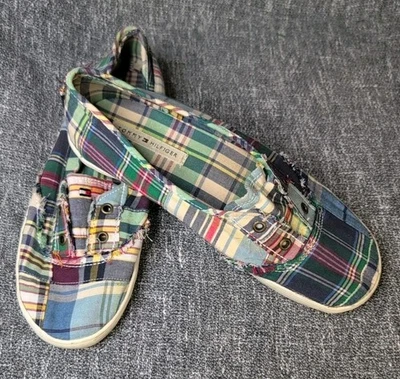 Tênis Tommy Hilfiger Feminino 8.5M Xadrez Patchwork Slip On Lona Sapatos Casuais - Imagem 1 de 4