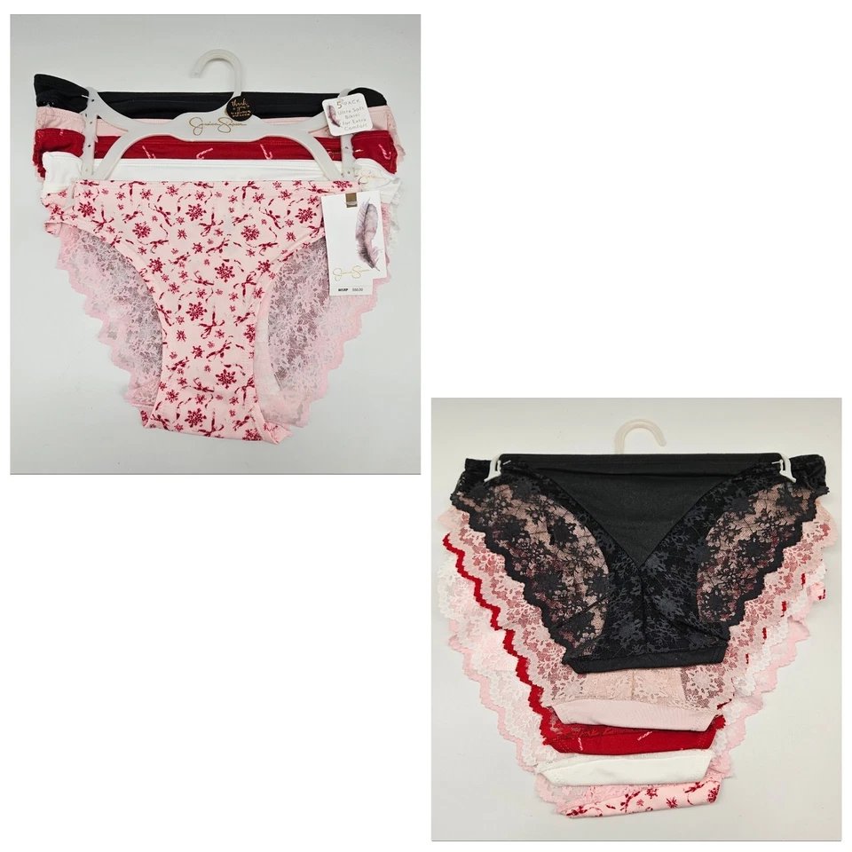Paquete de 5 bragas de bikini de encaje para mujer JESSICA SIMPSON S M L XL negro rosa rojo blanco Foto 1 de 4