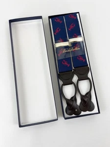 Tirantes Brooks Brothers Azul Marino Nylon Rojo Langostas Cuero Ajustable NUEVO - Imagen 1 de 5