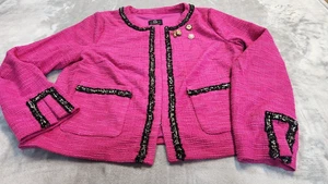 G by Giuliana Cropped-Blazer Damen groß rosa Strick Tweed neu ohne Etikett - Bild 1 von 7