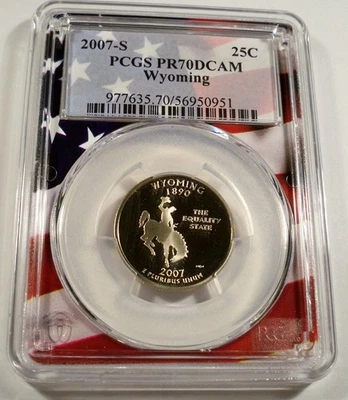 2007-S 25c CLAD PCGS PR70DCAM WYOMING QUARTER PROOF DEEP CAMEO PR 70 DC WY - Image 1 of 4