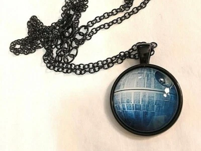 Star Wars DEATH STAR Pendant necklace Black 24 " adjustable chain VADER YODA - Image 1 of 4