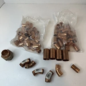 Mueller Brass Plumbing Fittings Couplings 52 Pieces Elbows Straight Most 1/2” - Picture 1 of 15