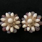 Boucles d'oreilles vintage perles de verre rose pâle fleur à clipser