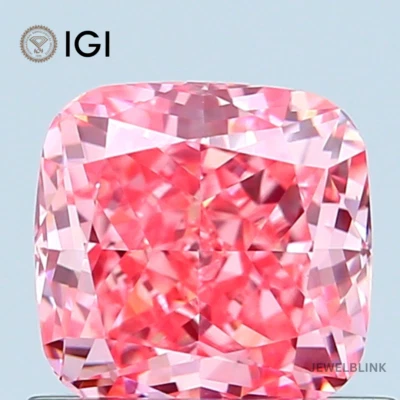 IGI Certified 0.77 Carat Fancy Vivid Pink VVS2 Cushion Cut CVD Lab Grown Diamond - Image 1 of 4