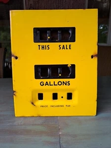 Vintage Original Bright Yellow Gas Pump Porcelain Enamel Face Plate 11" X 8.75" - Picture 1 of 7