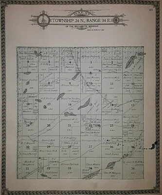 1911 Plat Map Twp., 24N-34E - Lincoln Co., Washington ~ Florencia y Twin Lake Foto 1 de 2