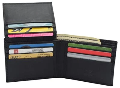 RFID Blocking Carbon Fiber Leather Bifold Wallet for Men with Flap Up ID Window - Image 1 of 4