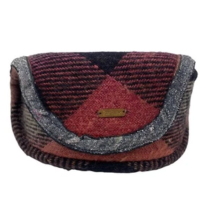 Free People Wool Felt Glasses Case Pouch Red Black Check Plaid Silver Trim - Picture 1 of 5