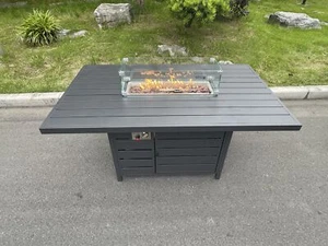 Fimous Aluminum Gas Fire Pit Dining Table Gas Heater Garden Furniture Dark Grey - Picture 1 of 4