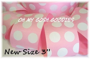 3" PINK WHITE PRINCESS CLASSIC JUMBO DOTS EASTER GROSGRAIN RIBBON 4 HAIRBOW  - Picture 1 of 1