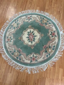 4' x 4' New Chinese Aubusson Oriental Rug - Round - 100% Wool - Hand Made - Picture 1 of 8