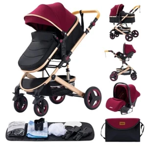 YAZOCO 3 in 1 Kinderwagen Rot | Komplett Set Buggy Babyschale Bett Wickeltasche - Bild 1 von 22