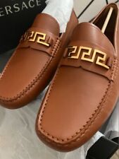 Versace Men's 100% Leather Brown Driver Moccasin Slip On Loafers Shoes