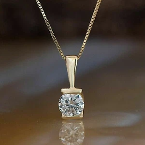 Ciondolo Collana Diamante 2,00 CT Taglio Rotondo Creata in Laboratorio 14K Finitura Oro Giallo - Foto 1 di 7