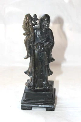 Estatua de piedra de jabón tallada a mano de larga vida longevidad dios chino etiquetada de colección Foto 1 de 4