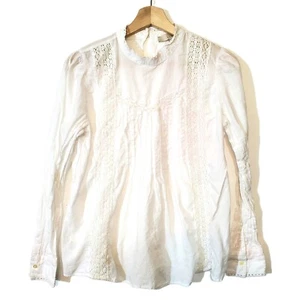 Loft Top Womens S Boho White Embroidered Long Sleeve Peasant Blouse Top - Picture 1 of 9
