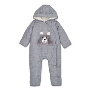 Wonder Nation Baby Boy Plush Snowsuit Bunting Pram, Gray, 0-3 Months - Picture 1 of 3