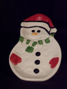 CHRISTMAS HOLIDAY CERAMIC Candy Dish Snowman Plate 8" - Picture 1 of 2
