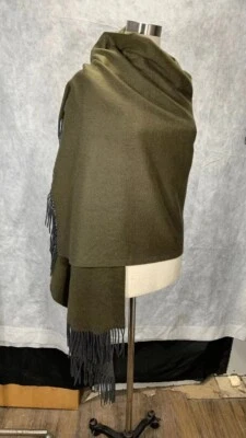 ASH/OLIVE  2 TONES 67x28" 100% SCOT PURE CASHMERE STOLE/BLANKET FREE SHIPPING - Image 1 of 4