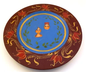 "Placa de madera pintada a mano rostros humanos rojo azul oro 9,75" - Imagen 1 de 4