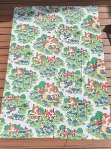 Sábana bajera plana doble de los Pitufos Lawtex sin hierro años 80 mezcla de algodón EE. UU. De colección EE. UU. - Imagen 1 de 5
