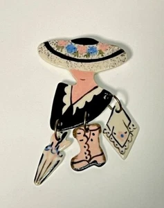 Broche colgante artesanal de cerámica sofisticada para mujer, Hanky + alfiler - Imagen 1 de 4