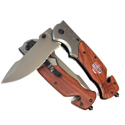 Navaja de bolsillo táctica plegable con mango de madera Trump 2024 President de 9" Foto 1 de 4