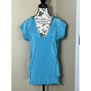 Stella McCartney Adidas Blue Athletic Hoodie Short Sleeve Blue Large  - Picture 1 of 13