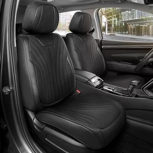 Elite Faux Leather Suede Front Seat Covers Universal Fit For Car Truck SUV Black - Picture 1 of 8