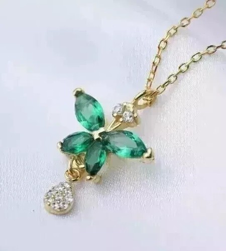 VETEMENTS Ciondolo farfalla smeraldo simulato marchesa 2 ct oro 14 carati argento placcato giallo