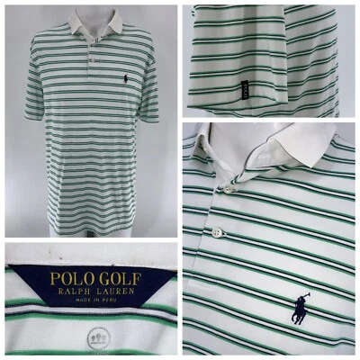 Camisa polo golfe Ralph Lauren M listra verde branca algodão Peru YGI U3-53 - Imagem 1 de 4