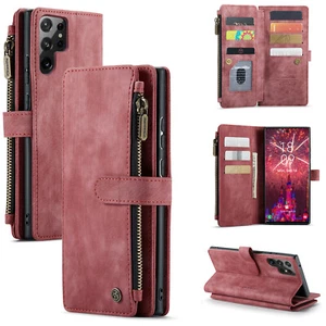 For Samsung S25 Edge/S25Ultra/S24 Leather Stand Zipper Card Wallet Case w/ Strap - Picture 1 of 45