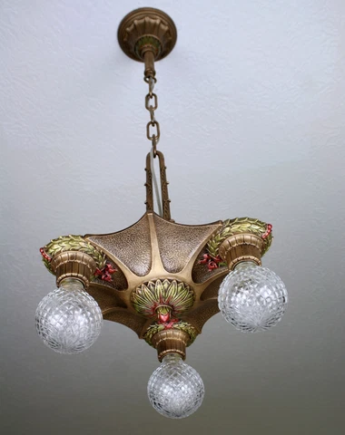 Antique Vintage 30's Markel Art Deco Ceiling Light Fixture Bare Bulb Chandelier Cover