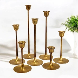 Set of 7 Vintage Brass Candle Holders Graduated Tapered Candlesticks Taiwan 3-9” - Picture 1 of 15