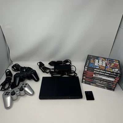 PlayStation 2 PS2 Slim Console Bundle  w/ 2 Controllers & 9 Games - Tested - Image 1 of 4
