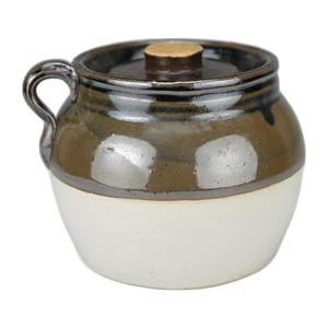 Drip Glaze Two Tone Brown Bean Pot with Lid Stoneware Crock - Picture 1 of 8