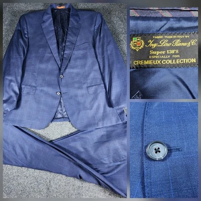 Loro Piana Cremieux Men's 2-Piece Suit 52R / 44x30 Blue Windowpane Plaid - Image 1 of 4