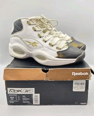 Reebok Question Mid Black Toe White Black Gold Size 10.5 Used No Box - Image 1 of 4