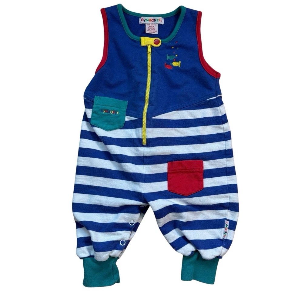 Gymboree 彩虹标签鱼婴儿连衫裤条纹短袖连体裤复古 — 第 1/4 张图片