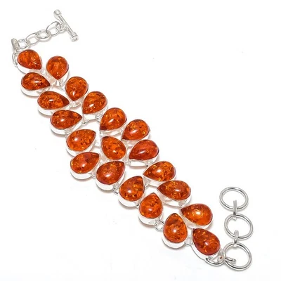 Pulsera de piedras preciosas con forma de pera ámbar báltico amarillo cadena ajustable joyería 8" Foto 1 de 4