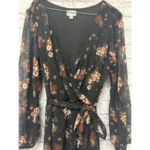 Premier Amour Black Floral Long Sleeve Wrap Maxi Dress Tie Belt SZ 14 - Picture 1 of 5