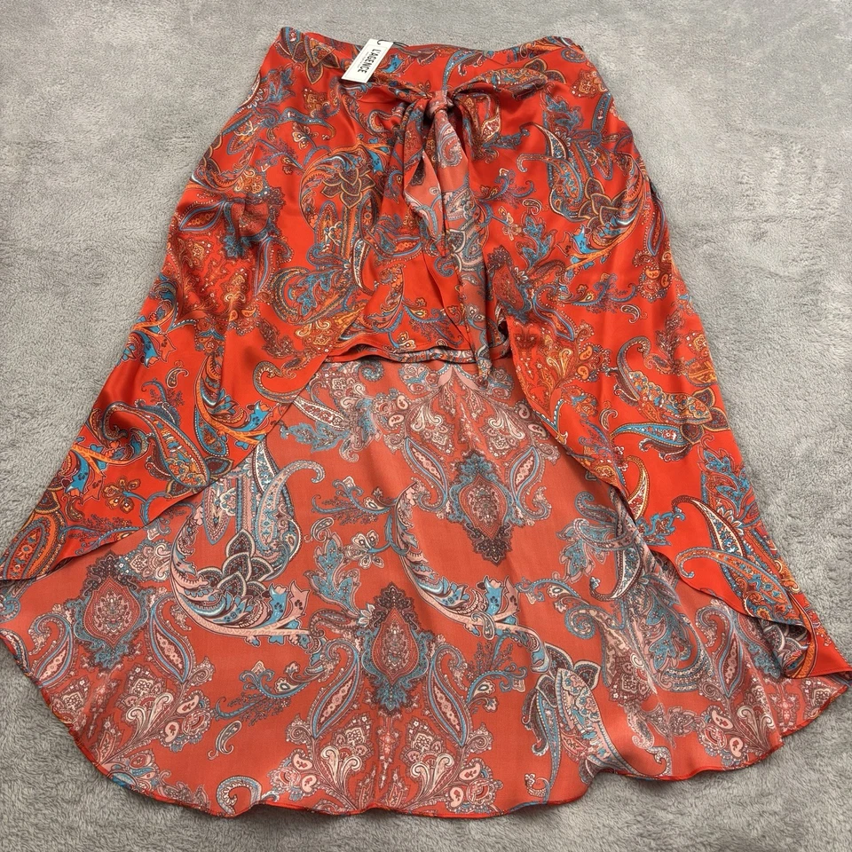 NUEVO CON ETIQUETAS L'AGENCE Esa Sarong Falda Mujer S Rojo Fuego Multi Paisley Seda Vibrante Boho Foto 1 de 4