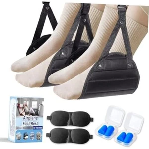 Airplane Foot Rest,Portable Foot Hammock for Plane Travel,Footrest 2 Pack Black - Picture 1 of 8