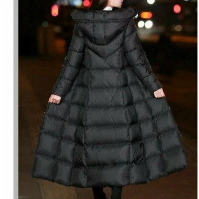 Women Long Puffer Coat Jacket Hooded Padded Quilted Outerwear Winter Warmer - Image 1 of 3