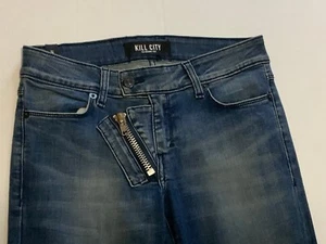 Kill City The Original Cult Skinny Low Jeans Zippers 27 Blue Stretch Lip Service - Picture 1 of 9