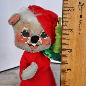 Muñeca de tela Annalee Christmas Mouse 1965 vintage vestido de noche rojo vela verde 6" - Imagen 1 de 10