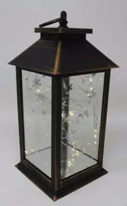 Rustic Black White or Bronze Lantern with Internal LED Light String 34cm Tall - Picture 1 of 6